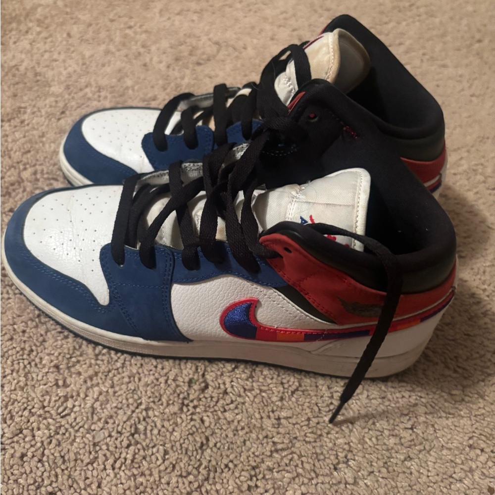 Jordan Blue and Red High-Top Sneakers Classic Design